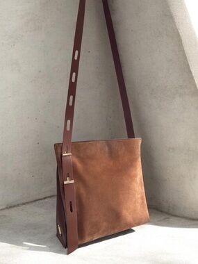 Thacker | Hayley Suede & Leather Paneled Crossbody Bag | Tan/Chocolate Brown